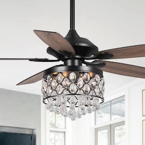 Berkshire 52 in. Black Downrod Mount Crystal Ceiling Fan with Light Kit and Remote Control