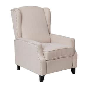 27.5 W Cream Traditional Upholstered Slim Wingback Recliner with Accent Nail Trim and Push Back Recline