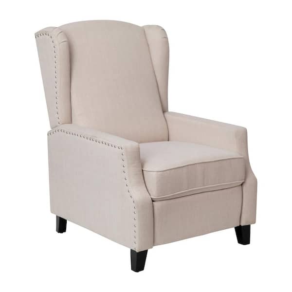TAYLOR + LOGAN 27.5 W Cream Traditional Upholstered Slim Wingback Recliner with Accent Nail Trim and Push Back Recline