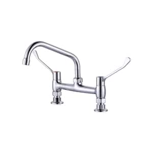 Double Handles Deck Mount Faucet with 8 in. Swivel Spout, Standard Kitchen Faucet in Polished Chrome
