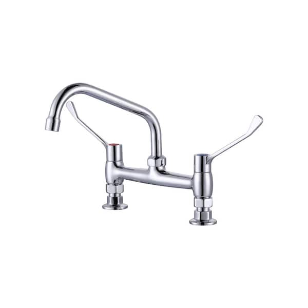WOWOW Double Handles Deck Mount Faucet with 8 in. Swivel Spout, Standard Kitchen Faucet in Polished Chrome