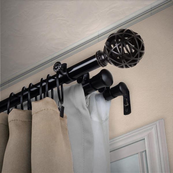 EMOH 13/16" Dia Adjustable 120" to 170" Triple Curtain Rod in Black with London Finials