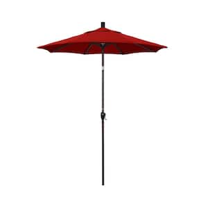 6 ft. Bronze Aluminum Pole Market Aluminum Ribs Push Tilt Crank Lift Patio Umbrella in Jockey Red Sunbrella