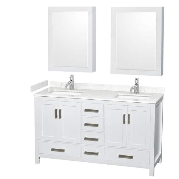Wyndham Collection Sheffield 60 in. W x 22 in. D x 35 in. H Double Bath Vanity in White with Carrara Cultured Marble Top and MC Mirrors