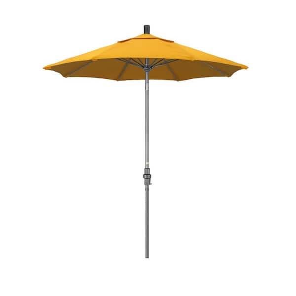 California Umbrella 7.5 ft. Grey Aluminum Market Collar Tilt Crank Lift Patio Umbrella in Lemon Olefin
