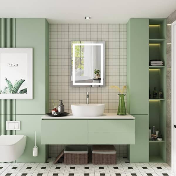 ALINA 24 in. W x 32 in. H Rectangular Frameless Anti-Fog LED Wall Bathroom Vanity Mirror in Aluminum, Stepless Dimmable