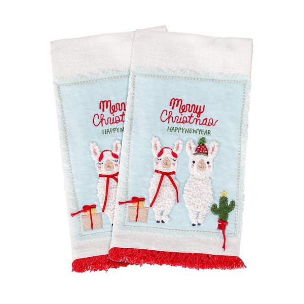 18 in. HGTV Home Collection Merry Christmas Llamas Guest Towel (2-Pack)