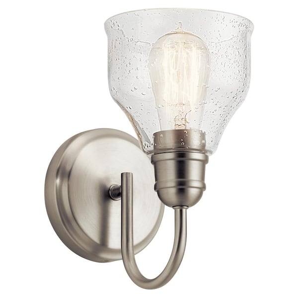 Avery 1-Light Brushed Nickel Bathroom Indoor Wall Sconce Light with Clear Seeded Glass Shade