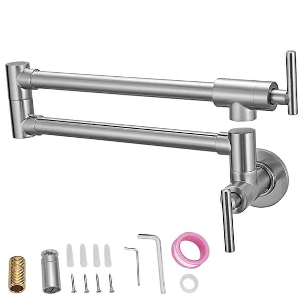 VEVOR Pot Filler Faucet 26.4 in. Wall Mount Pot Filler in Stainless steel Folding Restaurant Sink Faucet, Silver