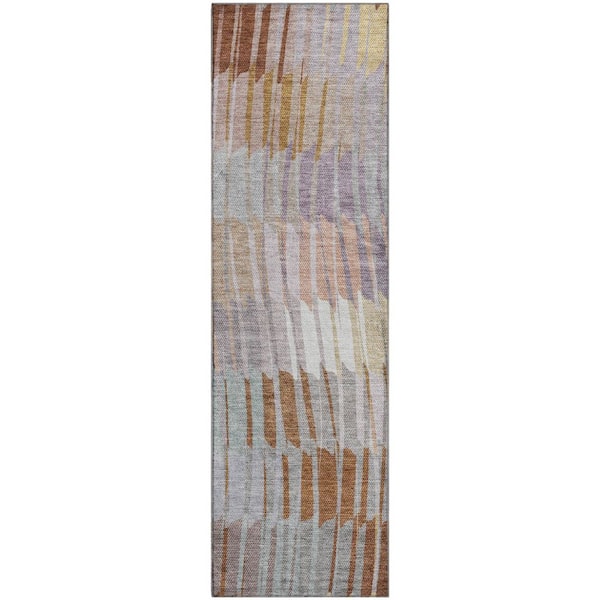 Mayfield Premium Machine Washable Abstract AMF2271 Copper 2 ft. x 7 ft. Runner Rug