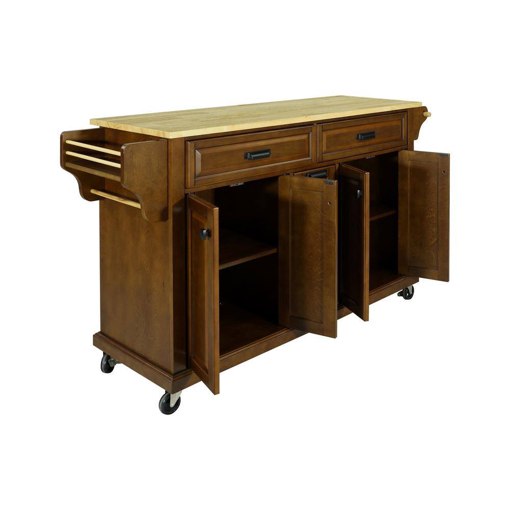 Xzkai Brown Wood 60.5 in. Kitchen Island with Towel Rack Cai-KI-33 ...