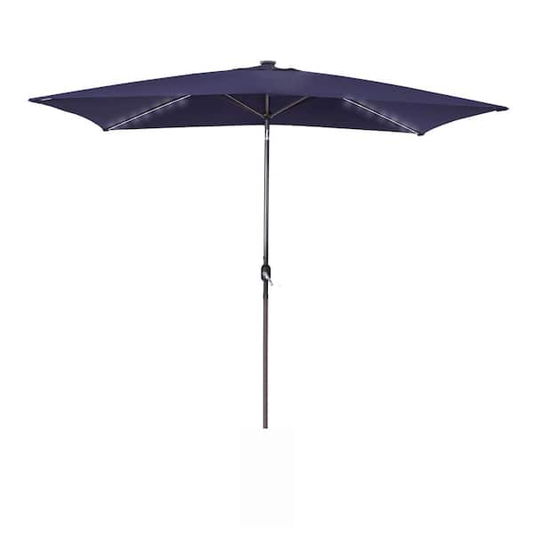 Flynama 10 ft. x 7 ft. Crank Lift Outdoor Patio Market Umbrella with 56-Solar LED Light in Navy Blue (Base Not Included)
