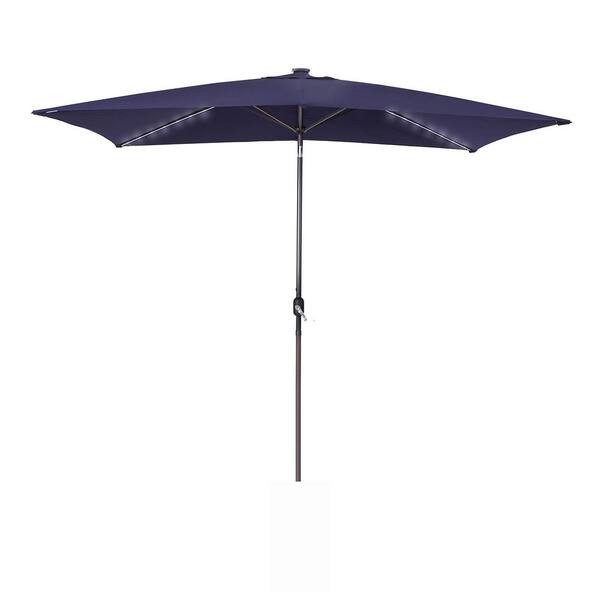 Tidoin 10 ft. Aluminum Market Umbrella Solar Tilt Patio Umbrella in Dark Blue with 56 LED Lights