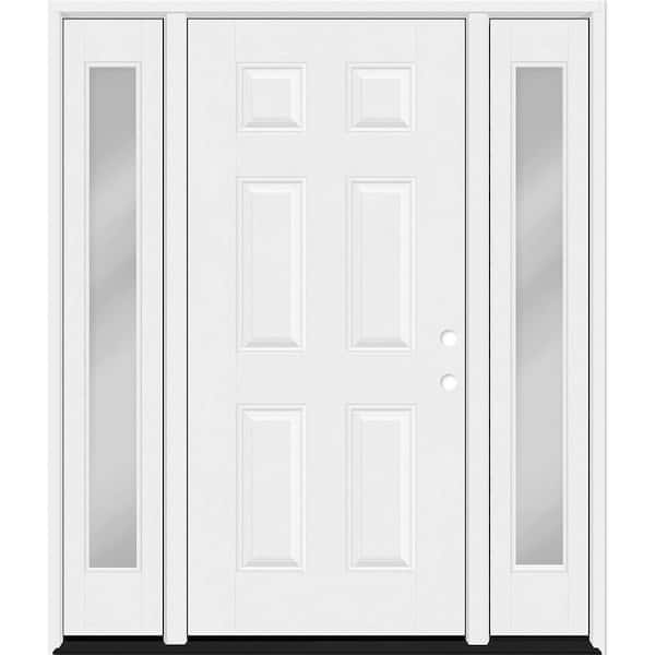 Regency 64 in. x 80 in. 6 Panel LHIS Unfinished White Mahogany Fiberglass Prehung Front Door with Clear12 in. SLs 6-9/16