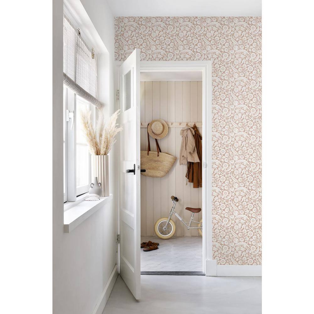 Cordelia Pink and White Non-Woven Floral Wallpaper Bolt