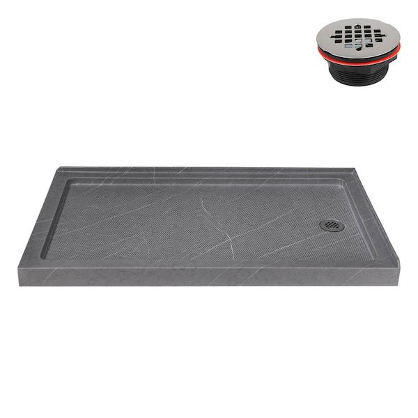 60 in. x 36 in. Corner Acrylic Shower Pan Base in Matte Grey with Right Hand Drain Included