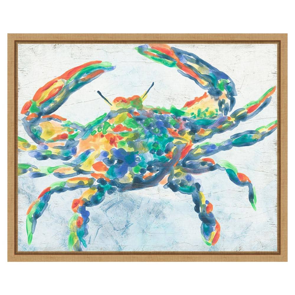 Rainbow Crab II Abstract Canvas Print with Maple Frame