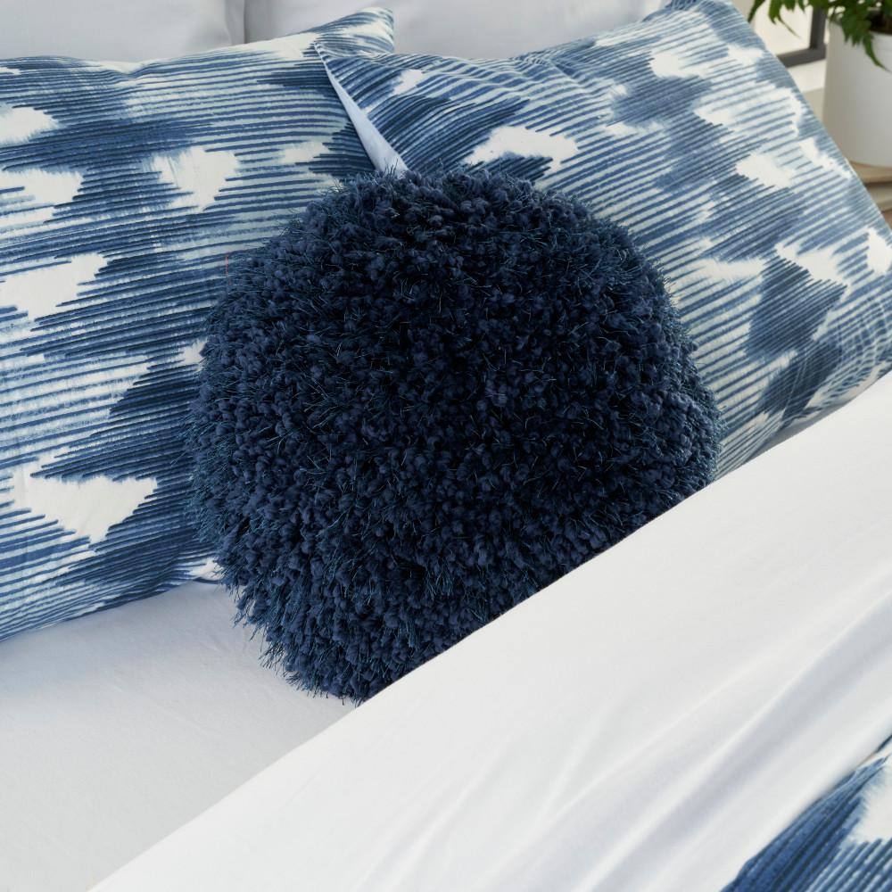 Navy Round Shag Polyester Throw Pillow 14" x 14"