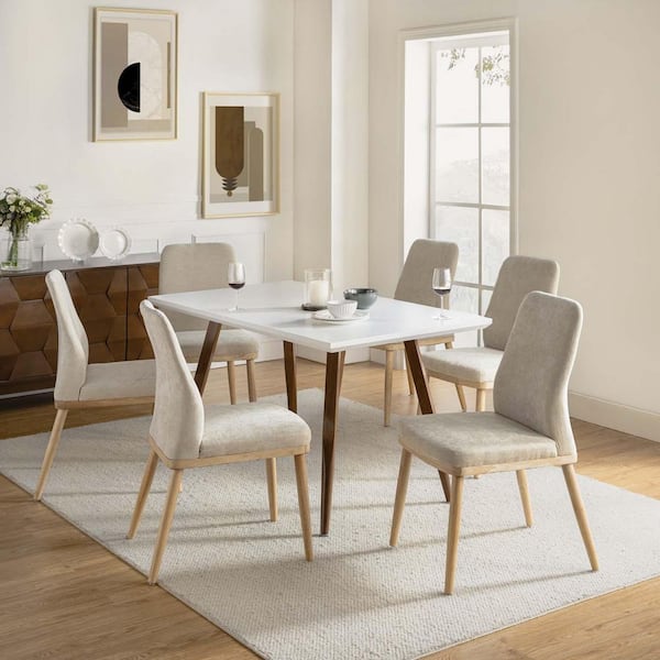 Manuel Beige Mid-Century Modern Fabric Upholstered Dining Chair (Set of 6)