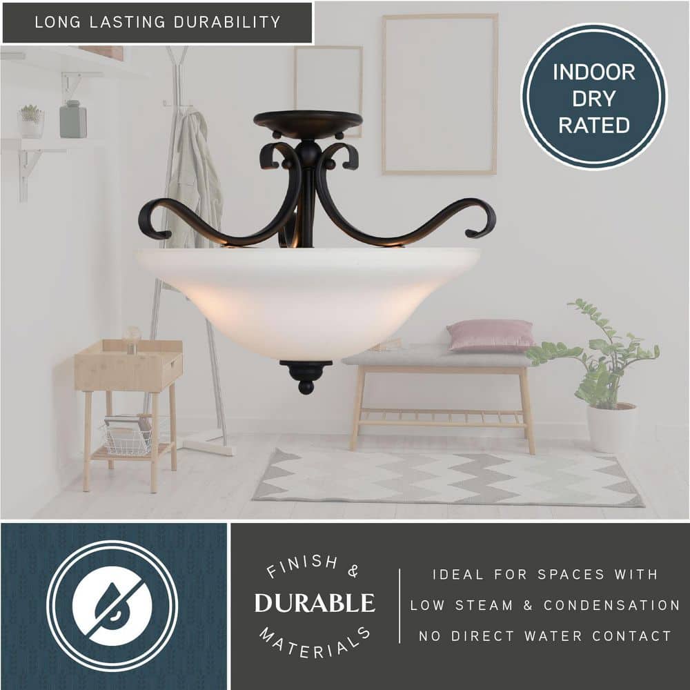 Monrovia 17" Bronze Semi-Flush Mount Ceiling Light with White Glass