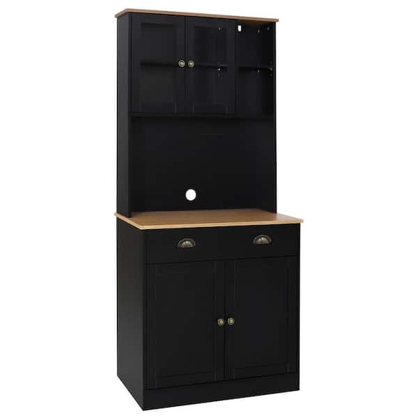 VEIKOUS 72 in. H Black Freestanding Kitchen Pantry Hutch Cabinet Storage with Buffet Cupboard and Adjustable Shelves