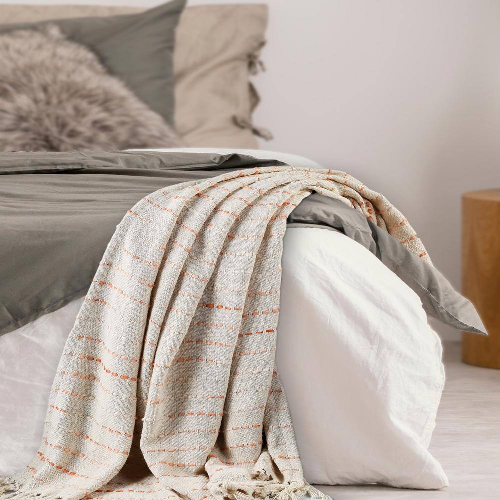 Handwoven Cotton Blend Striped Reversible Throw Blanket