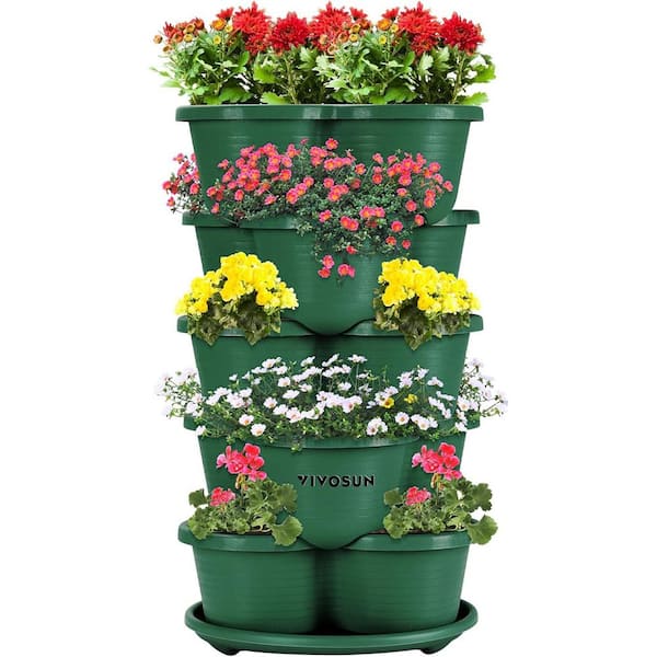 VIVOSUN 5 Tier PP Vertical Stackable Planter (15 Pots) in Dark Green ...