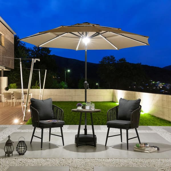 8-1/2 ft. Steel Market Solar Tilt Patio Umbrella in Khaki