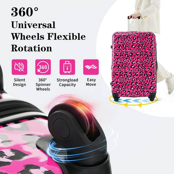Merax Lightweight Durable 3-Piece Hot Pink Leopard Expandable PC