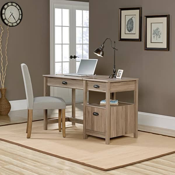 SAUDER 50 in. Rectangular Salt Oak 3 Drawer Computer Desk with Adjustable Height Feature