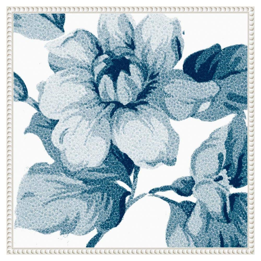 Flower Tapestry IV Blue Floral Canvas Print with White Frame
