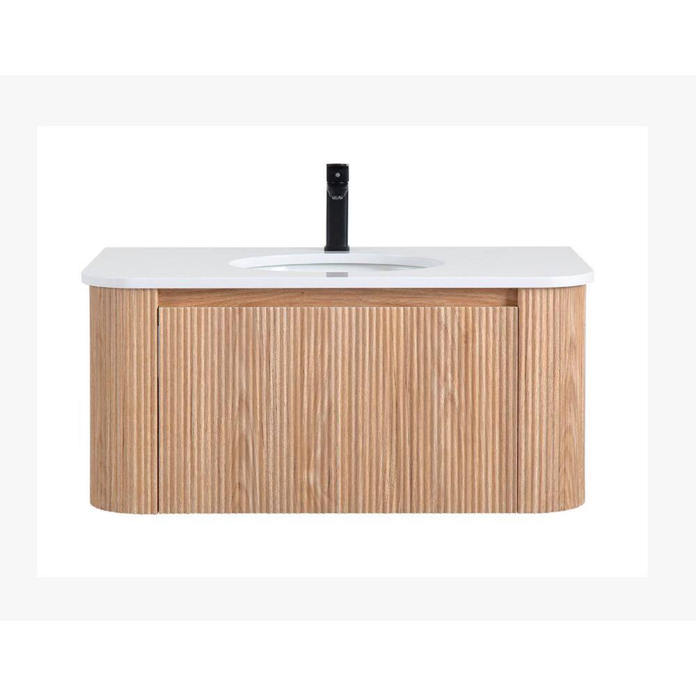 35.43 in. Single Sink Floating Natural Bath Vanity with White Cultured Marble Top Assembled price history on PriceWatchPro