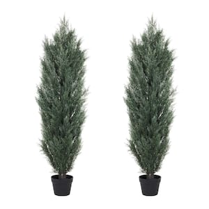 5 ft. Artificial Dark Green Cedar Pines Topiary Tree in Pot 2-Pack