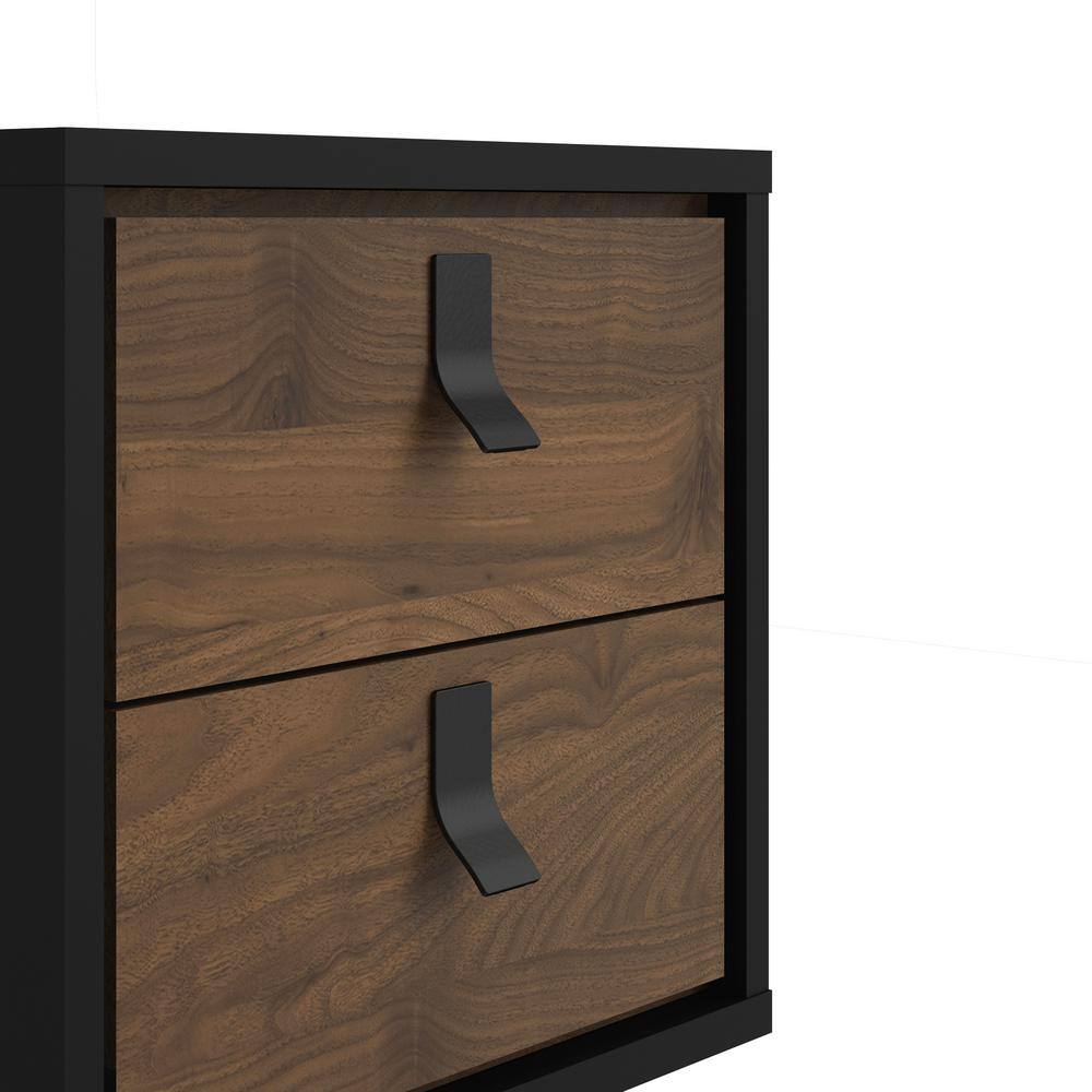 Ry Black Matte and Walnut 2-Drawer Nightstand