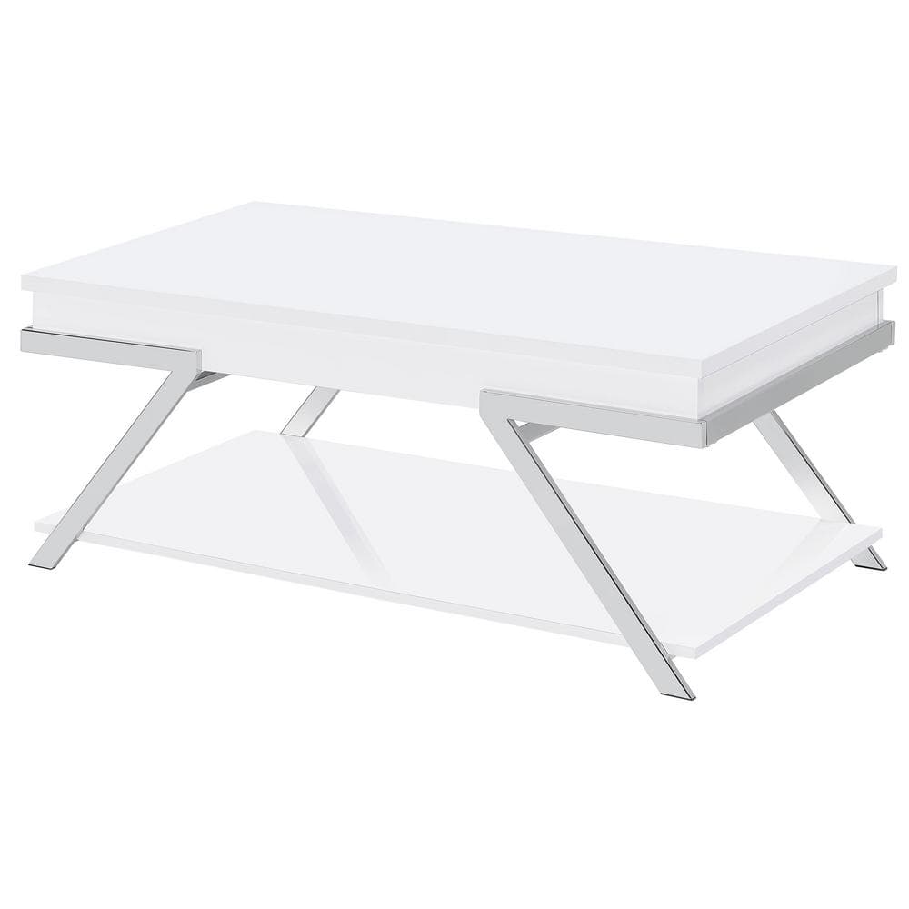White High Gloss Rectangular Lift-Top Coffee Table with Storage