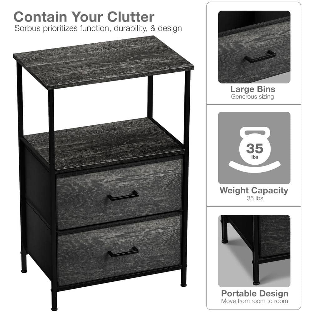 Multifunctional Fabric 2-Drawer Nightstand with Sturdy Steel Frame