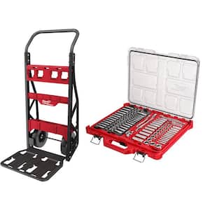 PACKOUT 20 in. 2-Wheel Folding Utility Cart w/3/8 in. and 1/4 in. SAE/Metric Mechanics Set (107-Piece)