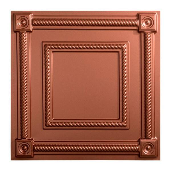 Fasade Coffer - 2 ft. x 2 ft. Vinyl Lay-In Ceiling Tile in Argent Copper