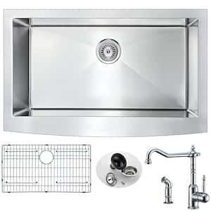 ELYSIAN Farmhouse Stainless Steel 32 in. Single Bowl Kitchen Sink and Faucet Set with Locke Faucet in Brushed Satin
