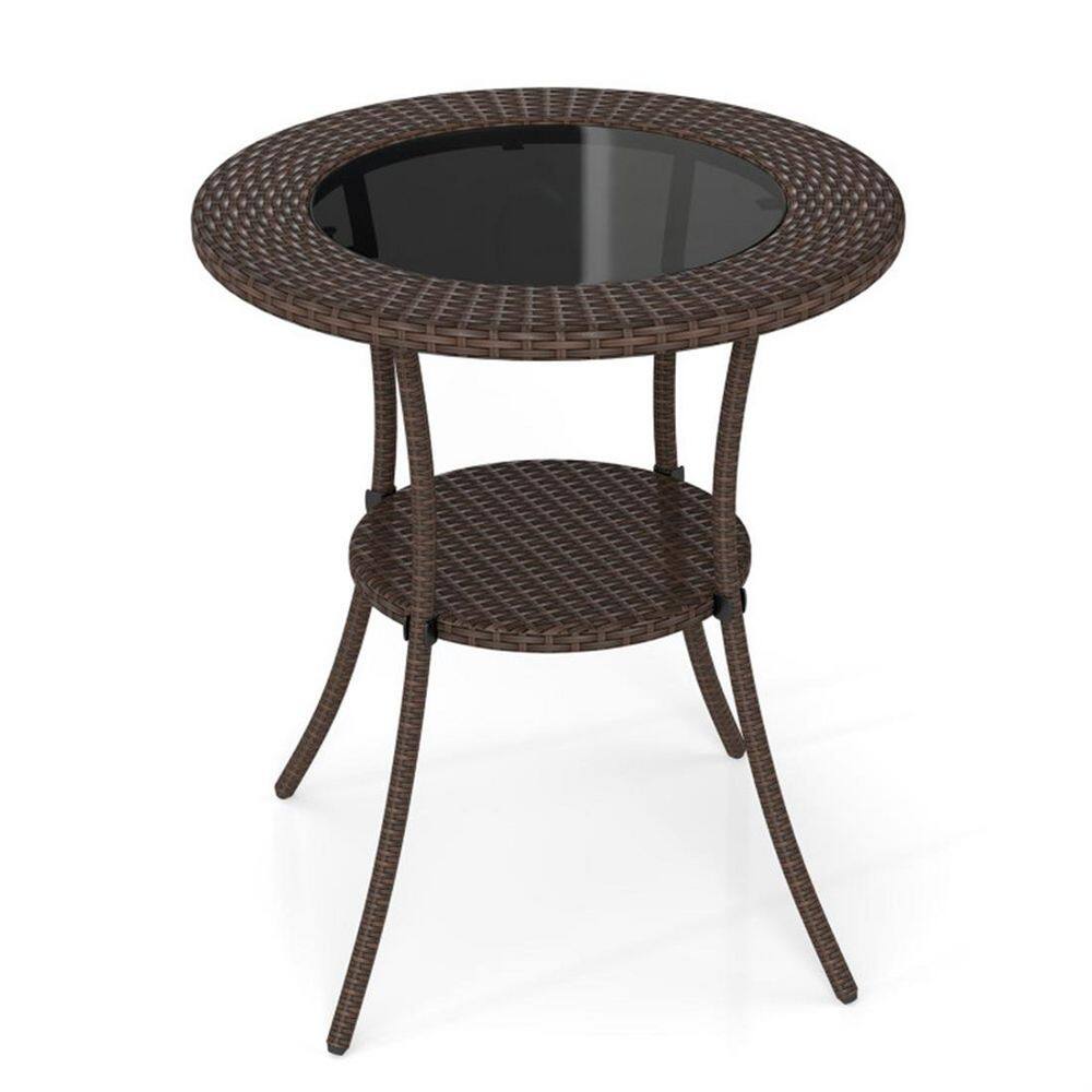 PE Wicker Patio Bistro Table Round with Tempered Glass Top price history on PriceWatchPro