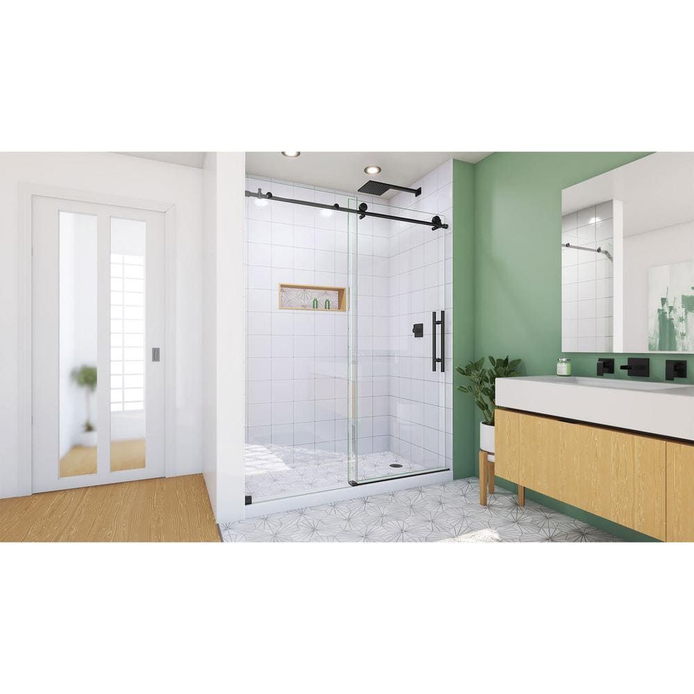 56"-60" Frameless Clear Tempered Glass Shower Door with Oil Rubbed Bronze Finish