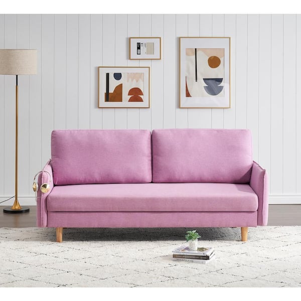 herinneringen Omgaan met Pionier URTR 31 in. W Flared Arm Sofa Linen Upholstery Multifunctional Folding  Modern Style Straight 2-Seat Sofa Classic in Pink WYX-192P - The Home Depot
