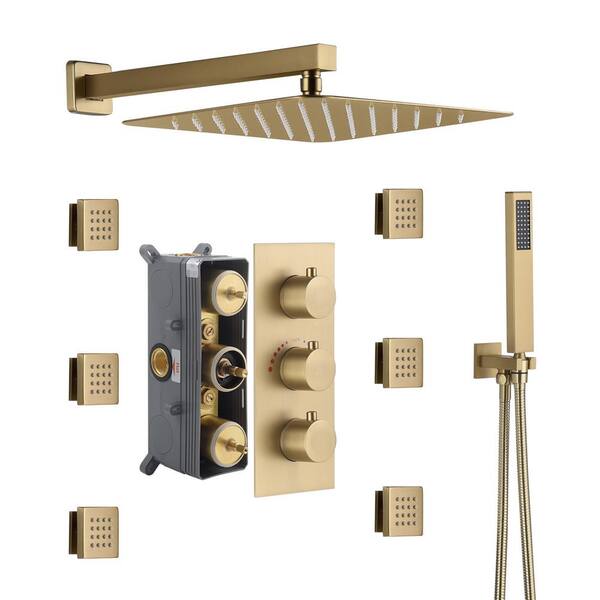 CASAINC 3 Way Luxury Thermostatic Shower System with 6 Body Jets & Handheld Spray