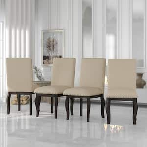 Espresso Fabric Upholstered Dining Chairs with Curved Legs and Nailhead Trim (Set of 4)