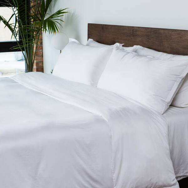 Hotel Grand Tencel Lyocell Cotton Blend Duvet Cover Set - White/Black - Full/Queen