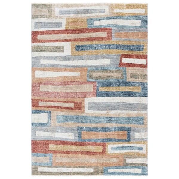 Forum 9 ft. x 13 ft. Rust/Blue Gray Geometric Blocks Area Rug
