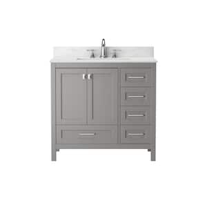 36 in. W Modern Bath Vanity in Gray with Sink, Soft Close Drawer and Door, Carrara White Cultured Marble Top, Assembled
