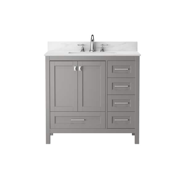 ANGELES HOME 36 in. W Modern Bath Vanity in Gray with Sink, Soft Close Drawer and Door, Carrara White Cultured Marble Top, Assembled