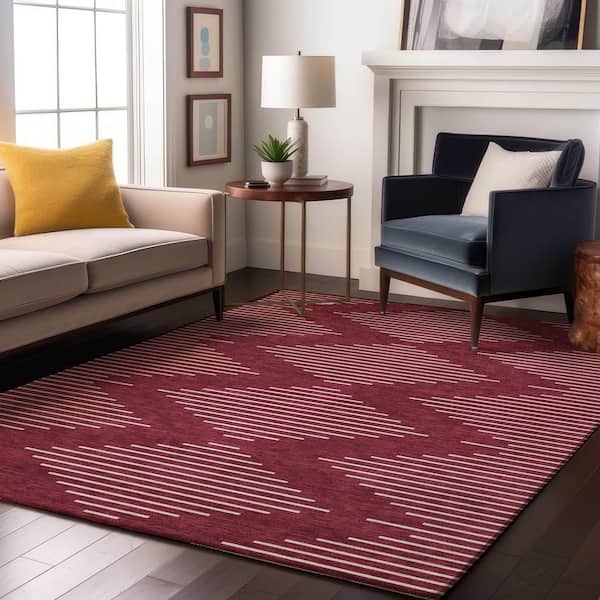 Mayfield Premium Machine Washable Abstract AMF1016 Garnet 3 ft. x 5 ft. Area Rug