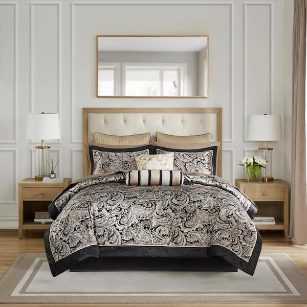 Madison Park Whitman 12-Piece Black Polyester Jacquard Queen